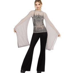 dámský top s dlouhým rukávem KILLSTAR - Grave Choir - Grey/Black - KSRA014366