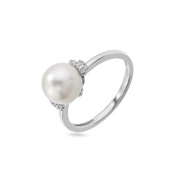 Prsten z bílého zlata s perlou a diamanty 0,060 ct IZBR823A