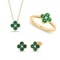 Lab-grown smaragdová sada s diamanty, žluté zlato 14K IZLG1542S