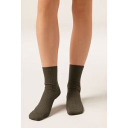 Calzedonia Krátké žebrované ponožky Žena Černá Velikost 39-41