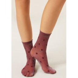 Calzedonia Průsvitné třpytivé ponožky se srdíčky Žena Bordová Velikost TU