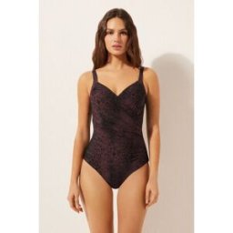 Calzedonia Jednodílné stahovací plavky Dark Animalier Žena Hnědá Velikost S