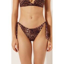 Calzedonia Kalhotky na šňůrky k plavkám Brown Animalier Žena Hnědá Velikost L