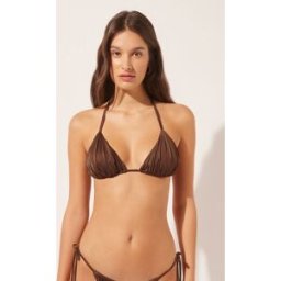 Calzedonia Trojúhelníková podprsenka s odnímatelnou vycpávkou k plavkám Shiny Satin Žena Hnědá Velikost 6