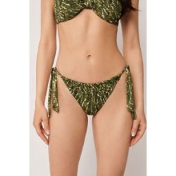 Calzedonia Plavkové Kalhotky na Mašli Natural Batikované Žena Zelená Velikost XL