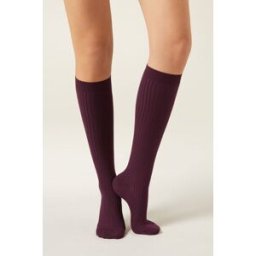 Calzedonia Dlouhé žebrované ponožky s kašmírem Žena Bordová Velikost 36-38
