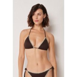 Calzedonia Trojúhelníková podprsenka k plavkám Bicolor Embroidery Žena Hnědá Velikost 1