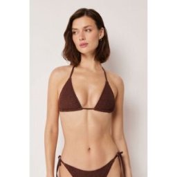 Calzedonia Trojúhelníková podprsenka s vyjímatelnou vycpávkou k plavkám Crinkle Waves Žena Hnědá Velikost 4