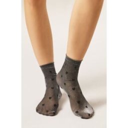 Calzedonia Průsvitné třpytivé ponožky se srdíčky Žena Černá Velikost TU