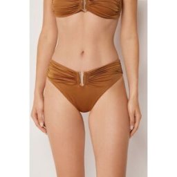 Calzedonia Vysoké kalhotky k plavkám Shiny Satin Žena Hnědá Velikost XL
