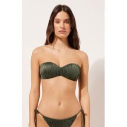 Calzedonia Podprsenka bandeau se stupňovitou vycpávkou k plavkám Shiny Satin Žena Zelená Velikost 3