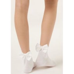 Calzedonia Dívčí ponožky s mašlí Unisex Bílá Velikost 29-32