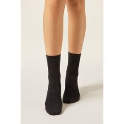 Calzedonia Krátké třpytivé ponožky s kašmírem Žena Černá Velikost TU