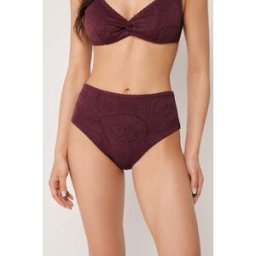 Calzedonia Vysoké Plavkové Kalhotky Precious Jacquard Žena Bordová Velikost M
