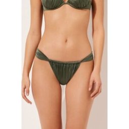 Calzedonia Brazilky s úzkými pásky k plavkám Shiny Satin Žena Zelená Velikost XS