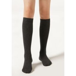 Calzedonia Dlouhé Dětské Ponožky z Prodyšné Bavlny Unisex Šedá Velikost 33-36