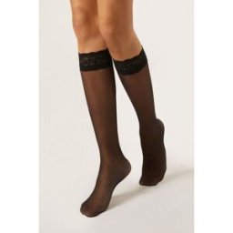 Calzedonia Podkolenky s krajkovým volánkem Žena Černá Velikost TU