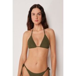 Calzedonia Trojúhelníková podprsenka s vyjímatelnou vycpávkou k plavkám Crinkle Waves Žena Zelená Velikost 1