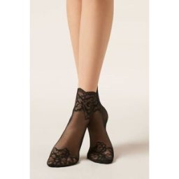 Calzedonia Ponožky z tylu a krajky Žena Černá Velikost 40-41