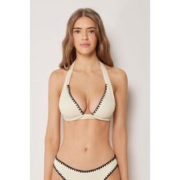 Calzedonia Trojúhelníková vyztužená podprsenka k plavkám Bicolor Embroidery Žena Bílá Velikost 4