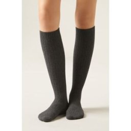 Calzedonia Vysoké žebrované ponožky s vlnou a kašmírem Žena Šedá Velikost TU