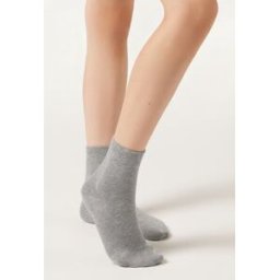 Calzedonia Dětské Krátké Bavlněné Ponožky z Prodyšného Materiálu s Aloí Vera pro Svěžest Nohou Unisex Šedá Velikost 33-36