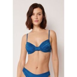Calzedonia Balkonová podprsenka k plavkám Shiny Satin Žena Modrá Velikost 2