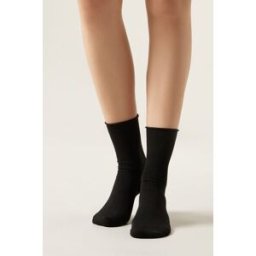 Calzedonia Krátké Bavlněné Ponožky bez Gumičky Žena Černá Velikost 36-38