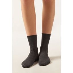 Calzedonia Vlněné/Bavlněné ponožky bez lemu Žena Šedá Velikost TU