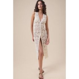 Calzedonia Háčkovaná maxi vesta Žena Bílá Velikost S/M
