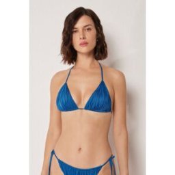 Calzedonia Trojúhelníková podprsenka s odnímatelnou vycpávkou k plavkám Shiny Satin Žena Modrá Velikost 5