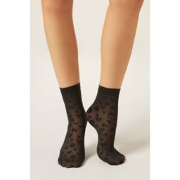 Calzedonia Krátké Průsvitné Ponožky se Zvířecím Vzorem Žena Černá Velikost TU