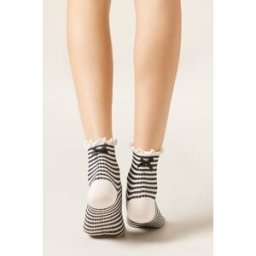 Calzedonia Pruhované ponožky s mašličkou Žena Černá Velikost TU