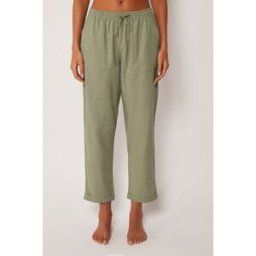 Calzedonia Dlouhé kalhoty ze směsi viskózy a lnu Žena Zelená Velikost M