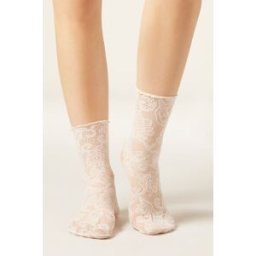 Calzedonia Krajkové ponožky s květy Žena Bílá Velikost TU