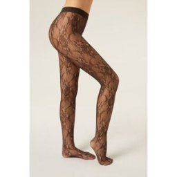 Calzedonia Punčocháče s květovanou krajkou Žena Hnědá Velikost XS