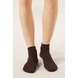 Calzedonia Krátké bavlněné ponožky bez lemu Žena Hnědá Velikost 39-41