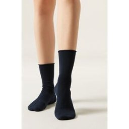 Calzedonia Krátké Bavlněné Ponožky bez Gumičky Žena Modrá Velikost 39-41