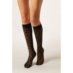Calzedonia Průsvitné Podkolenky se Zvířecím Vzorem Žena Černá Velikost TU