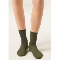 Calzedonia Krátké Bavlněné Ponožky bez Gumičky Žena Zelená Velikost 39-41