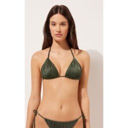 Calzedonia Trojúhelníková podprsenka s odnímatelnou vycpávkou k plavkám Shiny Satin Žena Zelená Velikost 3