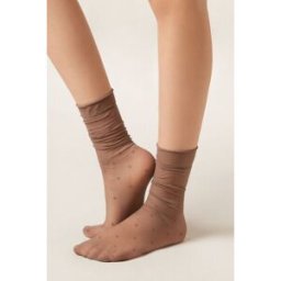 Calzedonia Průsvitné puntíkované ponožky Žena Hnědá Velikost TU