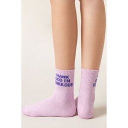 Calzedonia Ponožky se třpytivými nápisy Žena Ružová Velikost TU