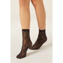 Calzedonia Krátké ponožky s károvaným vzorem Žena Černá Velikost TU