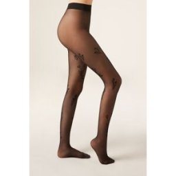 Calzedonia Průsvitné punčocháče s tulipány Žena Černá Velikost 3/4