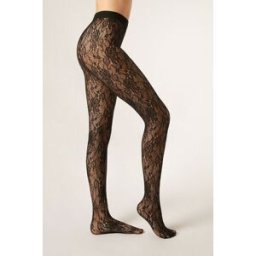 Calzedonia Punčocháče s květovanou krajkou Žena Černá Velikost L