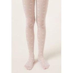 Calzedonia Dívčí průsvitné punčocháče s mašličkami Dívka Bílá Velikost 6-8