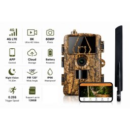 Fotopast na sim kartu 4G (app na mobil) s neviditelné IR LED - 60MP / 8K video, IP66