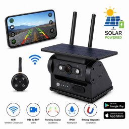 Solární WiFi couvací kamera 1080P s magnetem – obraz v mobilu + baterie 10000 mAh s IP67