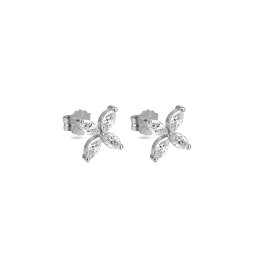 Náušnice diamantové čtyřlístky s lab-grown diamanty, bílé zlato 14K ALLG016A